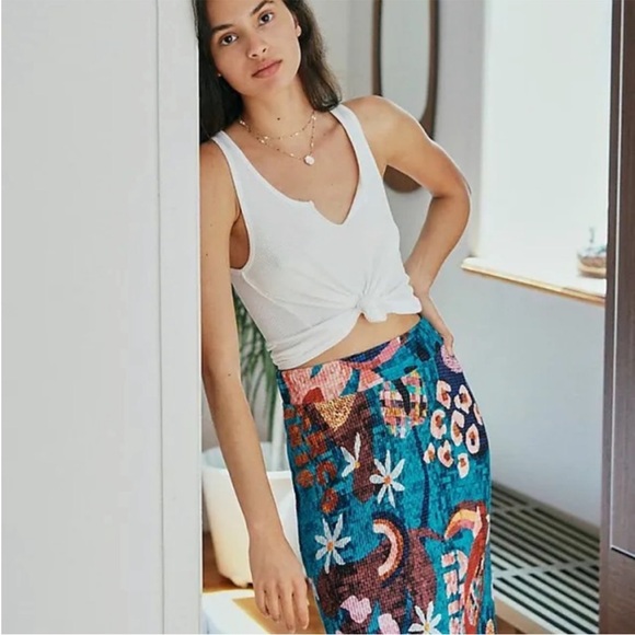 🦋FARM RIO FOR ANTHROPOLOGIE GABRIELA knit MAXI SKIRT XS - Picture 5 of 16